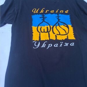 Screen Stars original full cut Ukraine t-shirt Black Graphic Tee yellow blue